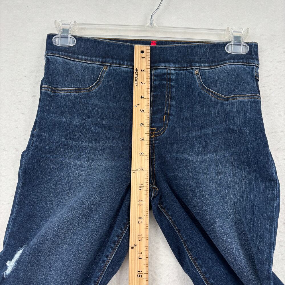 Spanx Pull On Jeans Size M High Rise Stretch Denim Distressed Raw Hem Skinny - Picture 8 of 11